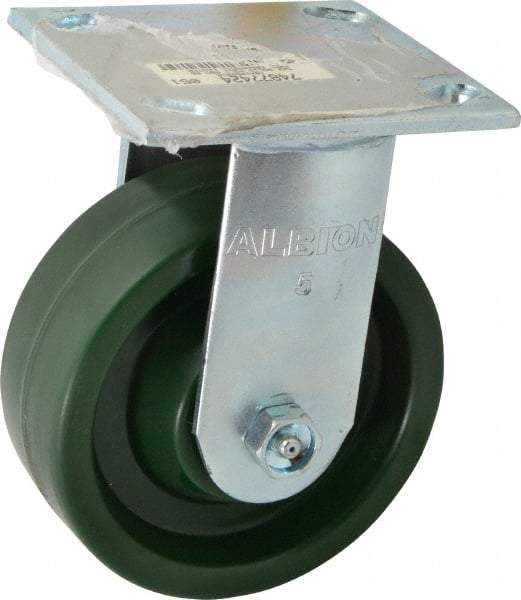 Albion - 5" Diam x 2" Wide x 6-1/2" OAH Top Plate Mount Rigid Caster - Polyurethane, 1,000 Lb Capacity, Roller Bearing, 4 x 4-1/2" Plate - Industrial Tool & Supply