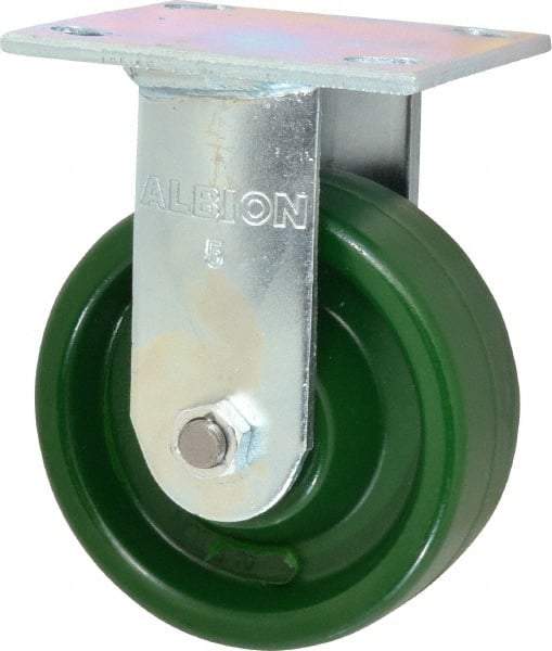 Albion - 5" Diam x 2" Wide x 6-1/2" OAH Top Plate Mount Rigid Caster - Polyurethane, 1,000 Lb Capacity, Precision Sealed Bearing, 4 x 4-1/2" Plate - Industrial Tool & Supply