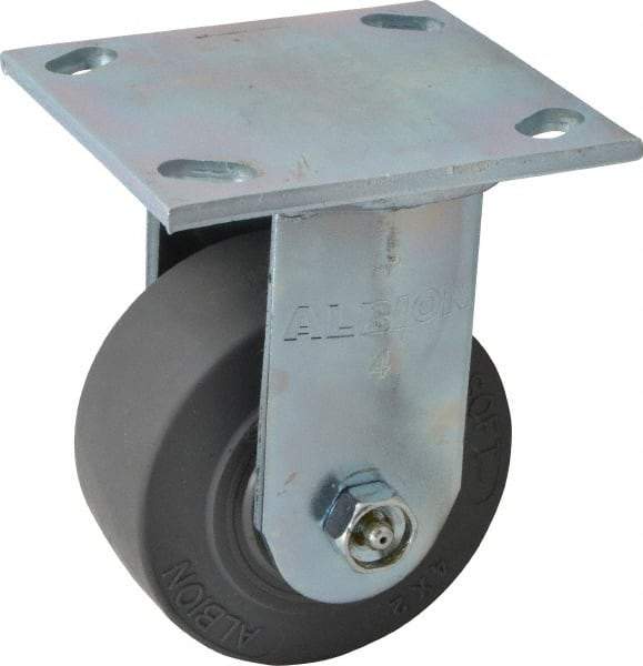 Albion - 4" Diam x 2" Wide x 5-5/8" OAH Top Plate Mount Rigid Caster - Soft Rubber, 350 Lb Capacity, Roller Bearing, 4 x 4-1/2" Plate - Industrial Tool & Supply