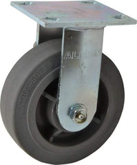 Albion - 6" Diam x 2" Wide x 7-1/2" OAH Top Plate Mount Rigid Caster - Soft Rubber, 600 Lb Capacity, Roller Bearing, 4 x 4-1/2" Plate - Industrial Tool & Supply