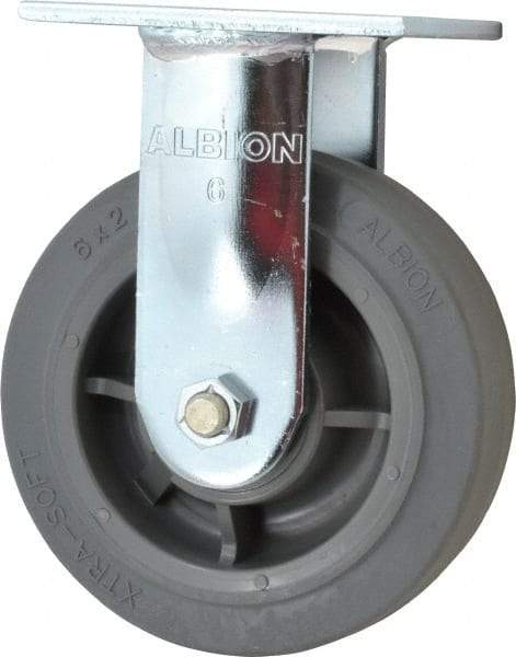 Albion - 6" Diam x 2" Wide x 7-1/2" OAH Top Plate Mount Rigid Caster - Soft Rubber, 600 Lb Capacity, Precision Sealed Bearing, 4 x 4-1/2" Plate - Industrial Tool & Supply