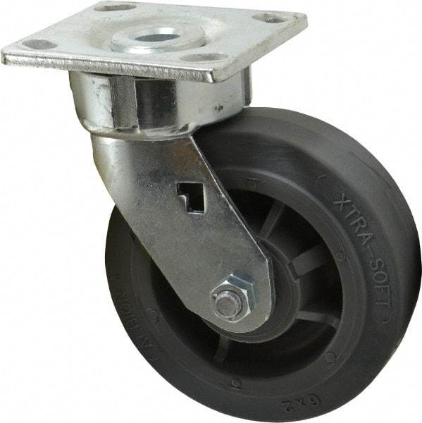 Albion - 6" Diam x 2" Wide x 7-1/2" OAH Top Plate Mount Swivel Caster - Soft Rubber, 600 Lb Capacity, Precision Sealed Bearing, 4 x 4-1/2" Plate - Industrial Tool & Supply