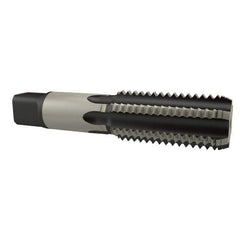 Made in USA - 2 - 4-1/2 UNC 6 Flute Bright Finish High Speed Steel Straight Flute Standard Hand Tap - Bottoming, Right Hand Thread, 8-3/4" OAL, 3-9/16" Thread Length, H7 Limit, Oversize - Exact Industrial Supply