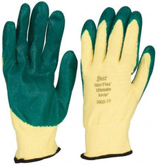 SHOWA - Size XL (10), ANSI Cut Lvl 3, Puncture Lvl 3, Abrasion Lvl 4, Nitrile Coated Cut & Puncture Resistant Gloves - Palm & Fingers Coated, Kevlar/Lycra Lining, Knit Wrist, Green/Yellow, Paired - Industrial Tool & Supply