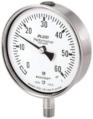 Ashcroft - 2-1/2" Dial, 1/4 Thread, 30-0-30 Scale Range, Pressure Gauge - Lower Connection Mount, Accurate to 3-2-3% of Scale - Industrial Tool & Supply