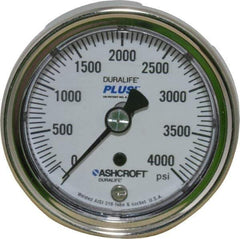 Ashcroft - 2-1/2" Dial, 1/4 Thread, 0-4,000 Scale Range, Pressure Gauge - Center Back Connection Mount, Accurate to 1% of Scale - Industrial Tool & Supply