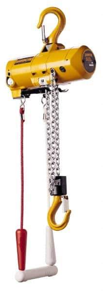 Harrington Hoist - 1/8 Ton Load Limit, 10' Max Height Top Hook Air Hoist - 48 SCFM at 90 PSI, 47 FPM Lift Speed, 12" Min Headroom, Pull Cord Control - Industrial Tool & Supply