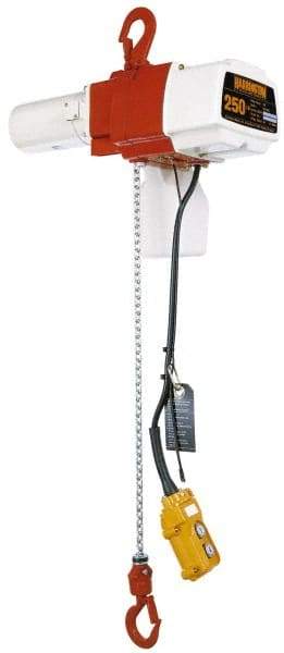 Harrington Hoist - 220 Lb Capacity, 43/10 FPM Lift Speed, Hook Mounted Hoist - 10' Max Lift, 12-1/4" Min Headroom, 1 Chain - Industrial Tool & Supply