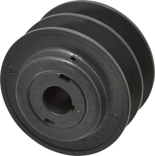 Browning - 7/8" Inside Diam x 3.95" Outside Diam, 2 Groove, Variable Pitched Sheave - Belt Sections 3L, 4L, A, 5L & B, 3" Sheave Thickness, 1-3/8 to 2" Face Width - Industrial Tool & Supply