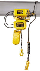 Harrington Hoist - 3 Ton Capacity, 3.5 FPM Lift Speed, Hoist with Motorized Trolley - 20' Max Lift, 28.9" Min Headroom, 2 Chains - Industrial Tool & Supply