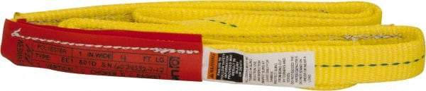 Lift-All - 4' Long x 1" Wide, 1,600 Lb Vertical Capacity, 1 Ply, Polyester Web Sling - 1,250 Lb Choker Capacity, Yellow, with Web Sling for Lifting - Industrial Tool & Supply