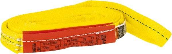 Lift-All - 14' Long x 1" Wide, 1,600 Lb Vertical Capacity, 1 Ply, Polyester Web Sling - 1,250 Lb Choker Capacity, Yellow - Industrial Tool & Supply