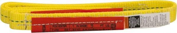 Lift-All - 3' Long x 1" Wide, 1,600 Lb Vertical Capacity, 1 Ply, Polyester Web Sling - 1,250 Lb Choker Capacity, Yellow - Industrial Tool & Supply