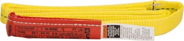 Lift-All - 4' Long x 1" Wide, 1,600 Lb Vertical Capacity, 1 Ply, Polyester Web Sling - 1,250 Lb Choker Capacity, Yellow - Industrial Tool & Supply