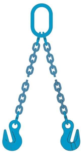 Pewag - 10' Long, 31,000 Lb Basket Capacity, 17,900 Lb Vertical Capacity, 2 Ply, Alloy Steel Web Sling - 17,900 Lb Choker Capacity, DOG Chain Sling, 1/2" Diam Chain, Blue, with 2 Grab Hooks & Master Link - Industrial Tool & Supply