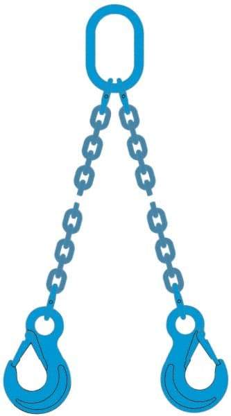 Pewag - 10' Long, 9,000 Lb Basket Capacity, 9,000 Lb Vertical Capacity, 2 Ply, Alloy Steel Web Sling - 4,500 Lb Choker Capacity, DOS Chain Sling, 9/32" Diam Chain, Blue, with 2 Grab Hooks & Master Link - Industrial Tool & Supply