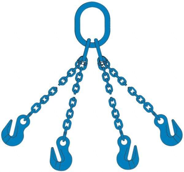 Pewag - 5' Long, 46,500 Lb Basket Capacity, 17,900 Lb Vertical Capacity, 4 Ply, Alloy Steel Web Sling - 17,900 Lb Choker Capacity, QOG Chain Sling, 1/2" Diam Chain, Blue, with 4 Grab Hooks & Master Link - Industrial Tool & Supply