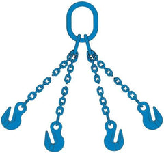 Pewag - 10' Long, 13,500 Lb Basket Capacity, 13,500 Lb Vertical Capacity, 4 Ply, Alloy Steel Web Sling - 4,500 Lb Choker Capacity, QOG Chain Sling, 9/32" Diam Chain, Blue, with 4 Grab Hooks & Master Link - Industrial Tool & Supply