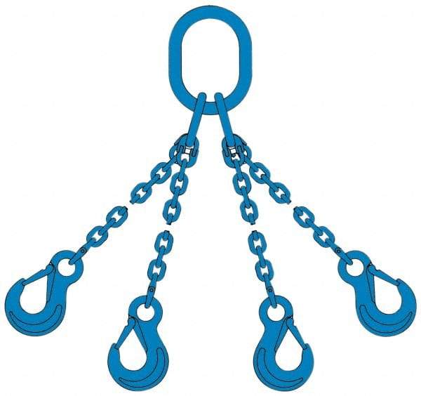 Pewag - 10' Long, 13,500 Lb Basket Capacity, 13,500 Lb Vertical Capacity, 4 Ply, Alloy Steel Web Sling - 4,500 Lb Choker Capacity, QOS Chain Sling, 9/32" Diam Chain, Blue, with 4 Sling Hooks & Master Link - Industrial Tool & Supply