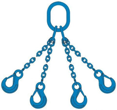 Pewag - 10' Long, 13,500 Lb Basket Capacity, 13,500 Lb Vertical Capacity, 4 Ply, Alloy Steel Web Sling - 4,500 Lb Choker Capacity, QOS Chain Sling, 9/32" Diam Chain, Blue, with 4 Sling Hooks & Master Link - Industrial Tool & Supply
