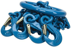 Pewag - 5' Long, 27,500 Lb Basket Capacity, 10,600 Lb Vertical Capacity, 4 Ply, Alloy Steel Web Sling - 10,600 Lb Choker Capacity, QOS Chain Sling, 3/8" Diam Chain, Blue, with 4 Sling Hooks & Master Link - Industrial Tool & Supply