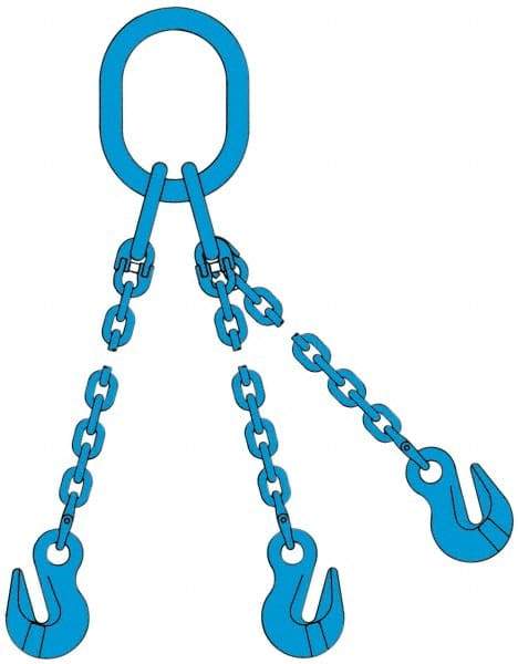Pewag - 5' Long, 27,500 Lb Basket Capacity, 10,600 Lb Vertical Capacity, 3 Ply, Alloy Steel Web Sling - 10,600 Lb Choker Capacity, TOG Chain Sling, 3/8" Diam Chain, Blue, with 3 Grab Hooks & Master Link - Industrial Tool & Supply
