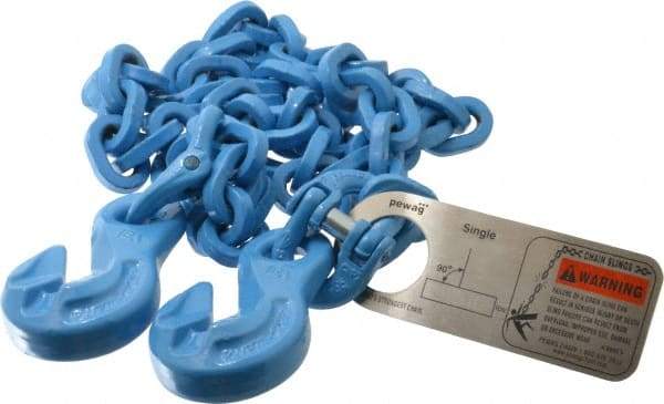 Pewag - 5' Long, 5,200 Lb Basket Capacity, 5,200 Lb Vertical Capacity, 1 Ply, Alloy Steel Web Sling - 4,500 Lb Choker Capacity, SGG Chain Sling, 9/32" Diam Chain, Blue, with 1 Grab Hook on Each End - Industrial Tool & Supply