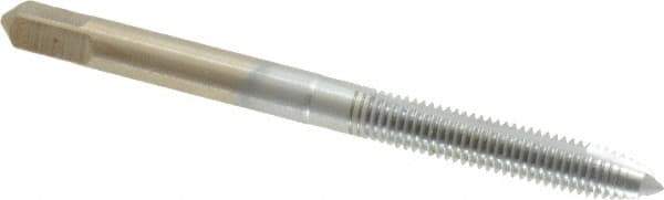 Made in USA - M5x0.80 Metric Coarse, 2 Flute, Chrome Finish, High Speed Steel Spiral Point Tap - Plug Chamfer, Right Hand Thread, 2-3/8" OAL, 7/8" Thread Length, 0.194" Shank Diam - Exact Industrial Supply