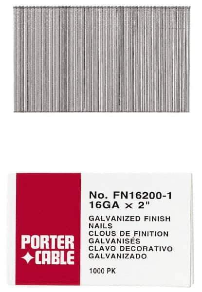 Porter-Cable - 16 Gauge 1-1/2" Long Finishing Nails for Power Nailers - Grade 2 Steel, Galvanized Finish, Smooth Shank, Straight Stick Collation, Chisel Point - Industrial Tool & Supply