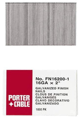 Porter-Cable - 16 Gauge 1" Long Finishing Nails for Power Nailers - Grade 2 Steel, Galvanized Finish, Smooth Shank, Straight Stick Collation, Chisel Point - Industrial Tool & Supply