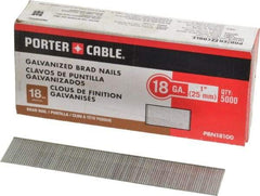 Porter-Cable - 18 Gauge 1" Long Brad Nails for Power Nailers - Grade 2 Steel, Galvanized Finish, Smooth Shank, Straight Stick Collation, Brad Head, Chisel Point - Industrial Tool & Supply