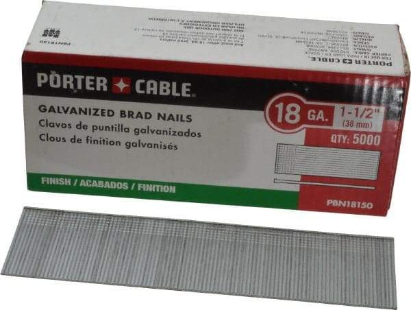 Porter-Cable - 18 Gauge 1-1/2" Long Brad Nails for Power Nailers - Grade 2 Steel, Galvanized Finish, Smooth Shank, Straight Stick Collation, Brad Head, Chisel Point - Industrial Tool & Supply