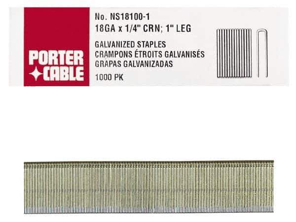 Porter-Cable - 1-1/4" Long x 1/4" Wide, 18 Gauge Narrow Crown Construction Staple - Grade 2 Steel, Galvanized Finish - Industrial Tool & Supply