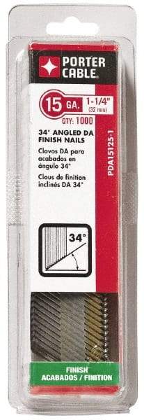 Porter-Cable - 15 Gauge 1-3/4" Long Finishing Nails for Power Nailers - Grade 2 Steel, Bright Finish, Angled Stick Collation, Chisel Point - Industrial Tool & Supply