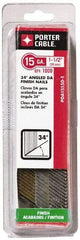 Porter-Cable - 15 Gauge 1-1/2" Long Finishing Nails for Power Nailers - Grade 2 Steel, Bright Finish, Angled Stick Collation, Chisel Point - Industrial Tool & Supply