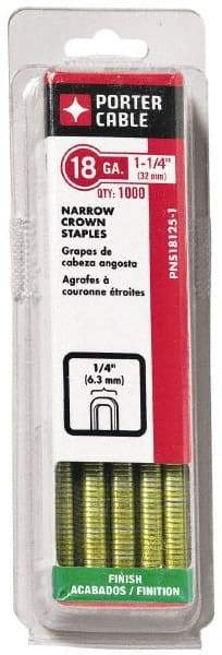 Porter-Cable - 1" Long x 1/4" Wide, 18 Gauge Narrow Crown Construction Staple - Grade 2 Steel, Galvanized Finish - Industrial Tool & Supply