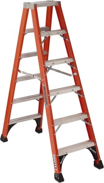 Louisville - 9 Steps, 10' High, Type IAA Rating, Fiberglass Step Ladder - Industrial Tool & Supply