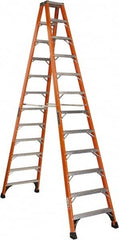 Louisville - 11 Steps, 12' High, Type IAA Rating, Fiberglass Step Ladder - Industrial Tool & Supply