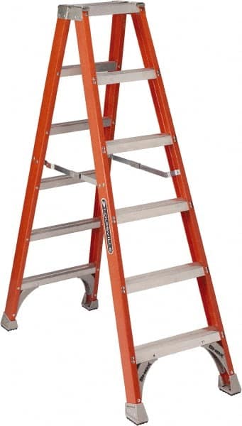 Louisville - 7 Steps, 8' High, Type IA Rating, Fiberglass Step Ladder - Industrial Tool & Supply