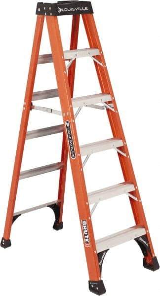 Louisville - 5 Steps, 6' High, Type IAA Rating, Fiberglass Step Ladder - 375 Lb Capacity, 21-7/8" Base Width - Industrial Tool & Supply