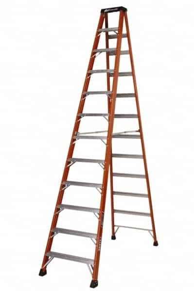 Louisville - 5 Steps, 12' High, Type IAA Rating, Fiberglass Step Ladder - Industrial Tool & Supply