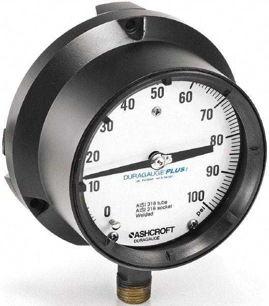Ashcroft - 6" Dial, 1/4 Thread, 30-0-150 Scale Range, Pressure Gauge - Lower Connection Mount, Accurate to 0.5% of Scale - Industrial Tool & Supply