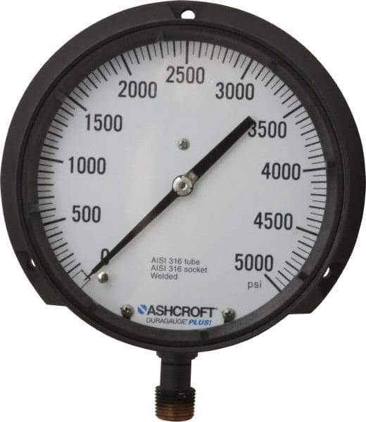 Ashcroft - 6" Dial, 1/2 Thread, 0-5,000 Scale Range, Pressure Gauge - Lower Connection Mount, Accurate to 0.5% of Scale - Industrial Tool & Supply