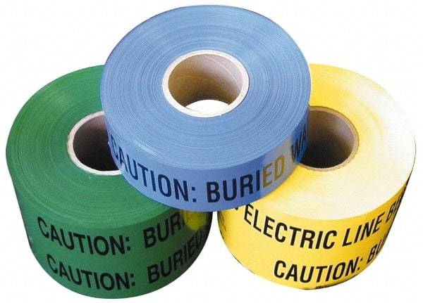 NMC - Caution: Buried Water Line Below, Underground Tape - 1,000 Ft. Long x 6 Inch Wide Roll, Polyethylene, 4 mil Thick, Blue - Industrial Tool & Supply