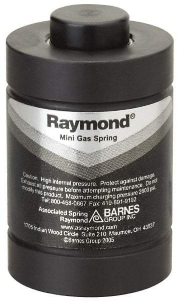 Associated Spring Raymond - M6x1 Mt Hole, 0.71" Rod Diam, 1-1/2" Diam, 6mm Max Stroke, Nitrogen Gas Spring Cylinder - 2.4" OAL, 3,595 Lb Full Stroke Spring Force, 2,175 psi Initial Charge - Industrial Tool & Supply