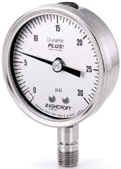 Ashcroft - 2-1/2" Dial, 1/4 Thread, 30-0-100 Scale Range, Pressure Gauge - Lower Connection Mount, Accurate to 1% of Scale - Industrial Tool & Supply