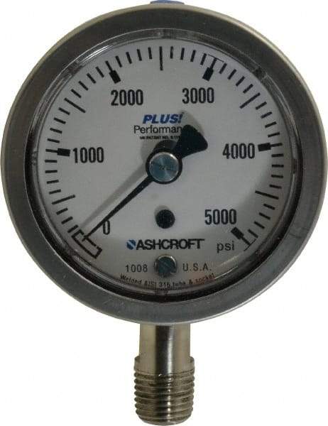 Ashcroft - 2-1/2" Dial, 1/4 Thread, 0-5,000 Scale Range, Pressure Gauge - Lower Connection Mount, Accurate to 3-2-3% of Scale - Industrial Tool & Supply