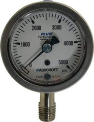 Ashcroft - 2-1/2" Dial, 1/4 Thread, 0-5,000 Scale Range, Pressure Gauge - Lower Connection Mount, Accurate to 3-2-3% of Scale - Industrial Tool & Supply