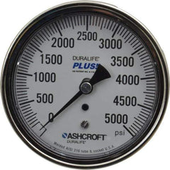 Ashcroft - 3-1/2" Dial, 1/4 Thread, 0-5,000 Scale Range, Pressure Gauge - Center Back Connection Mount, Accurate to 1% of Scale - Industrial Tool & Supply