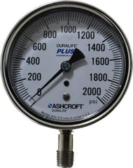 Ashcroft - 3-1/2" Dial, 1/4 Thread, 0-2,000 Scale Range, Pressure Gauge - Lower Connection Mount, Accurate to 1% of Scale - Industrial Tool & Supply